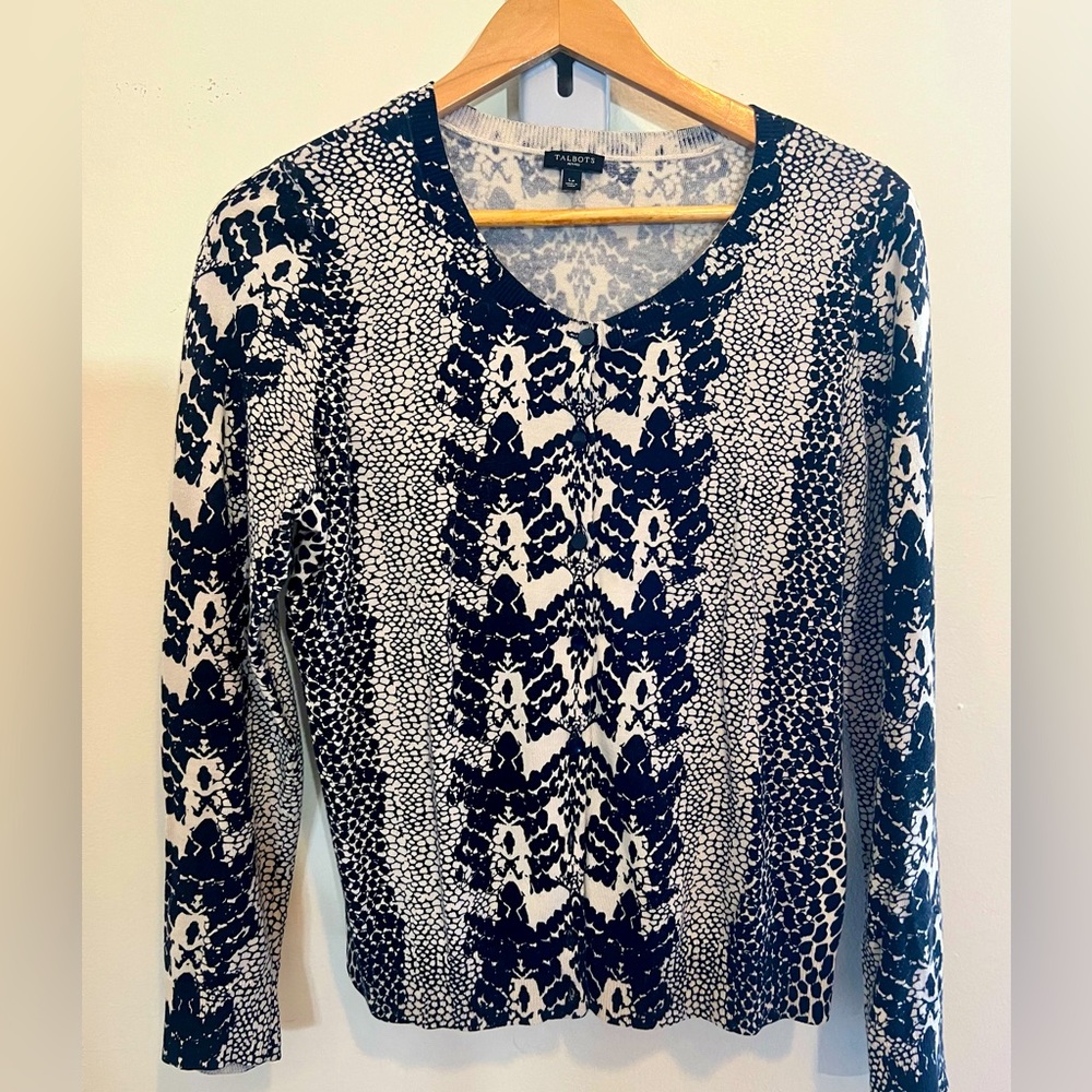 Talbots Snake Print/Abstract Pattern Cotton Cardigan